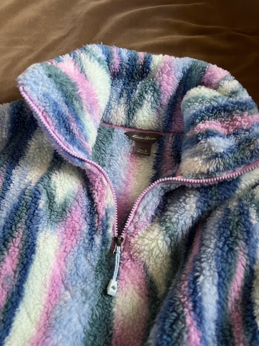 Eddie Bauer Pastel Striped Fuzzy Half-Zip Pullover - Picture 2 of 2